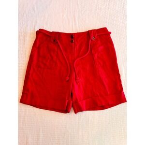 Autograph New York Red 100% Linen High Waisted Nautical Rope Belt Shorts Size 12